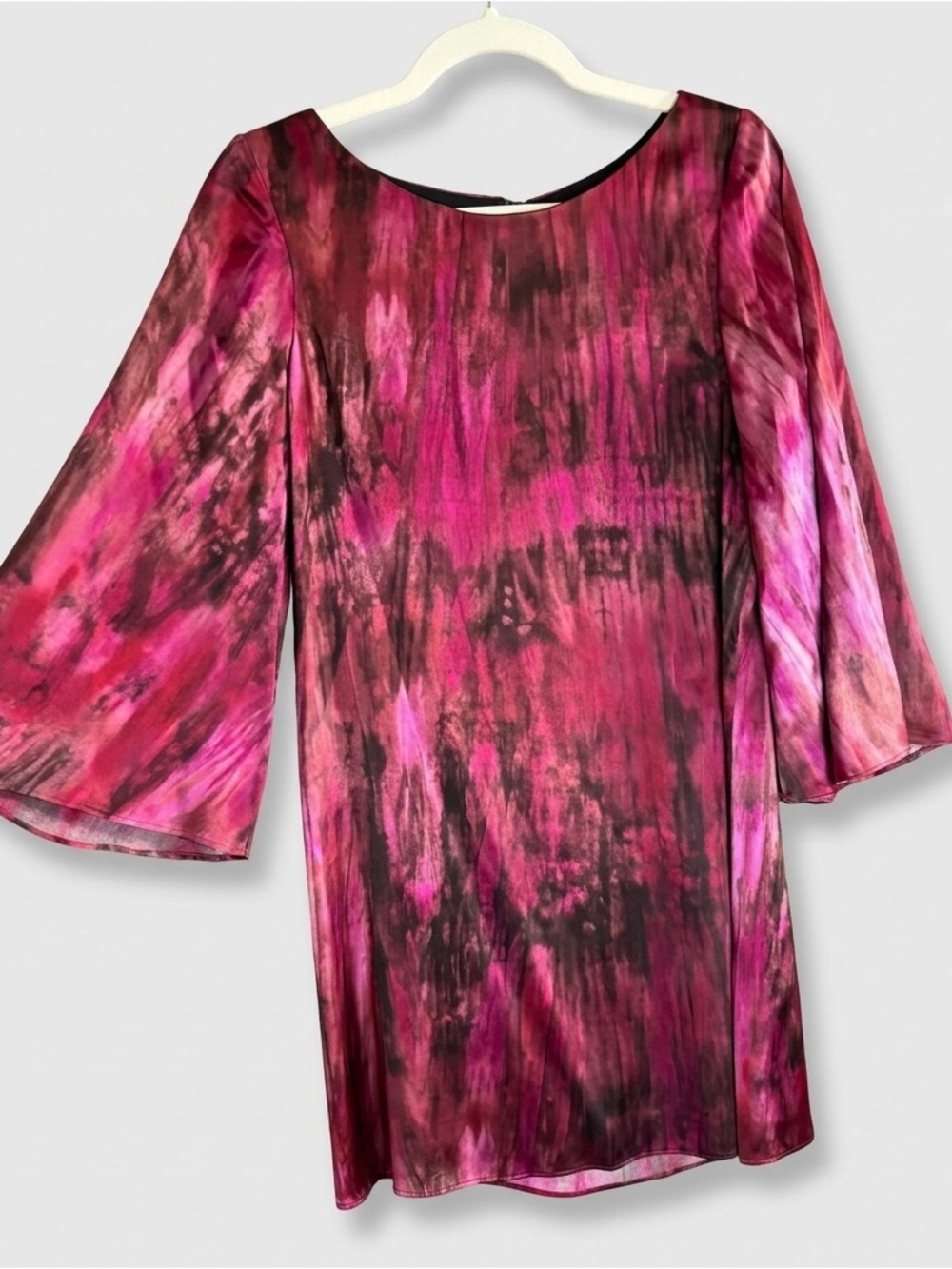 Alice + Olivia silk burgundy tye dye bell sleeve party mini dress y2k boho